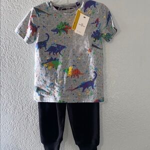 Colorful Dinosaur Print T-Shirt and Black Pants Set